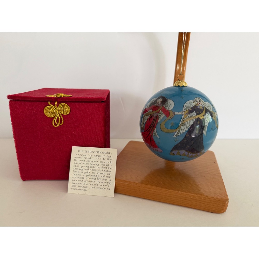 Li Bien Pier 1 2001 Christmas Ornament Hand Painted Glass Angels Velvet Box